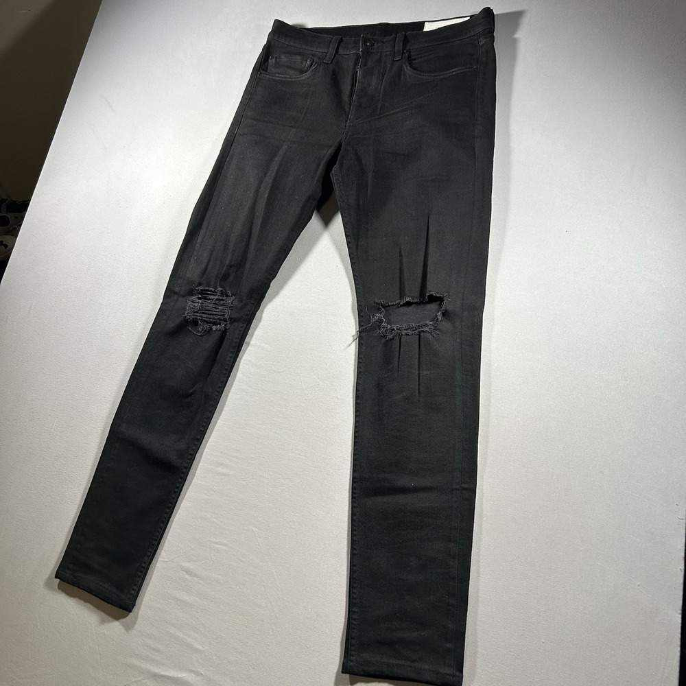 Rag & Bone Standard Issue Fit 1 Men's 32x32 Black Skinny Jeans Distressed Knees